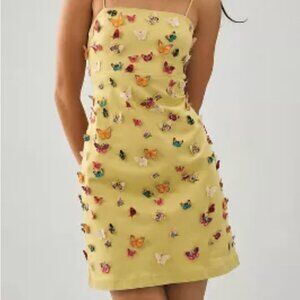 Maeve Yellow Butterfly Appliqué Mini Dress